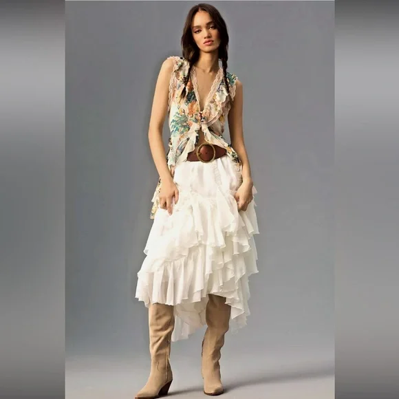 NWT ANTHROPOLOGIE KAVITA BHARTIA Ruffle Maxi Skirt - Picture 4 of 7